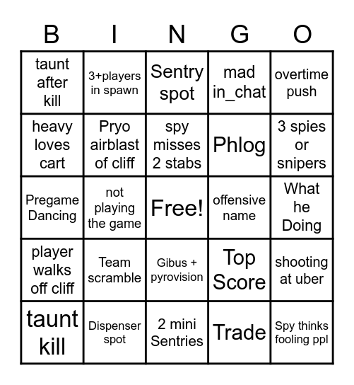 TF2: Live Bingo Night Bingo Card