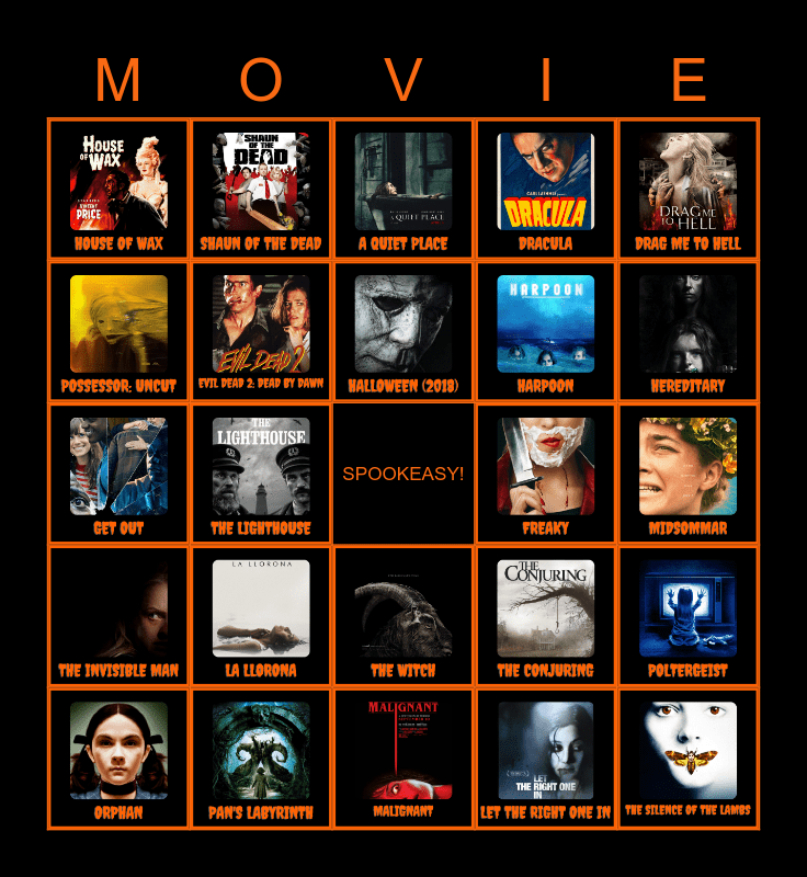 SPOOKEASY SCARY MOVIE BINGO Card