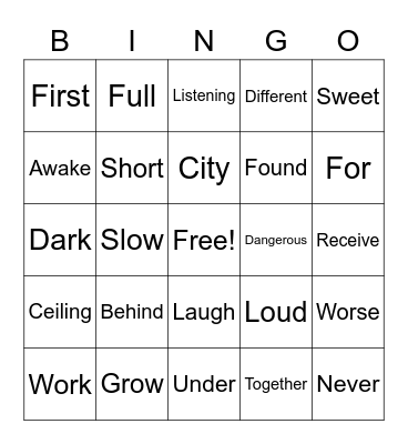 Antonym Bingo! Bingo Card