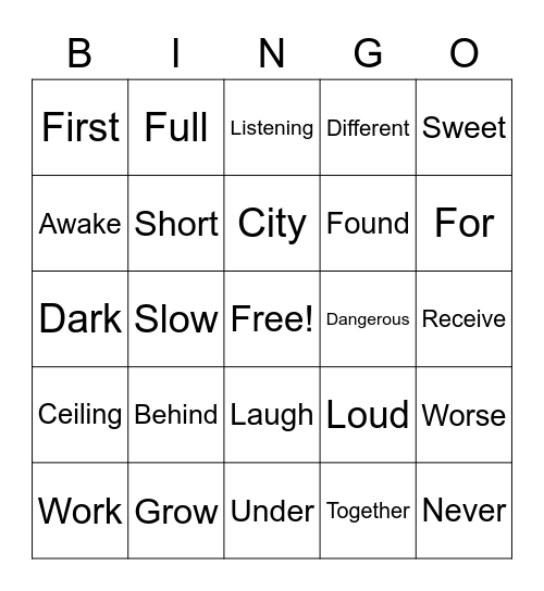 Antonym Bingo! Bingo Card