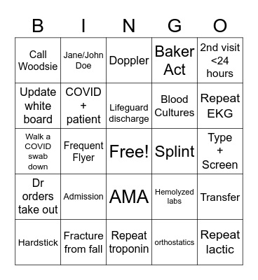 Emergency Week Bingo - Nurse/Tech Bingo Card