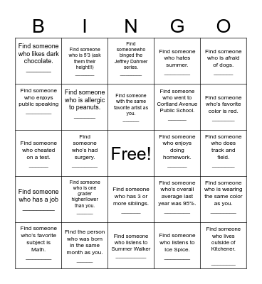 Icebreaker Bingo!! Bingo Card