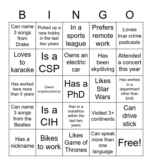 Untitled Bingo Card