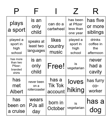 Get to know you! Bingo Card