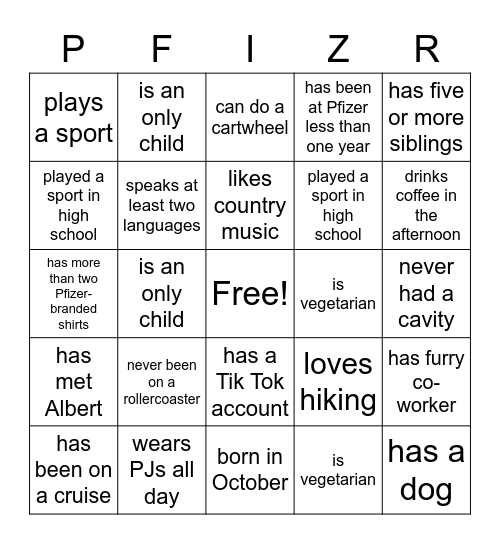 Get to know you! Bingo Card