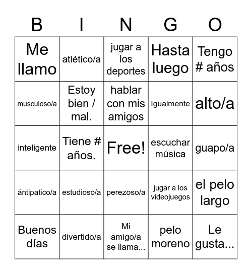 Spanish1AB - #HOLA Bingo Card