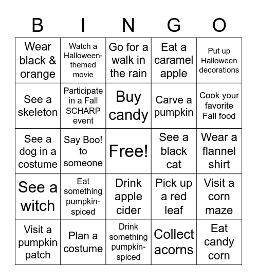 SCHARP FALL BINGO Card