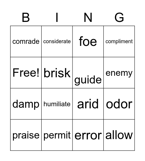 Vocabulary 1 Bingo Card