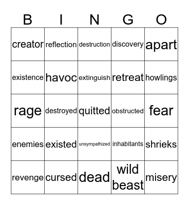Frankenstein Bingo Card