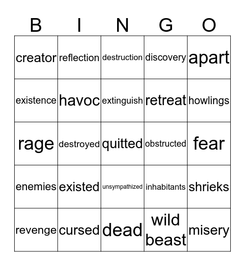 Frankenstein Bingo Card