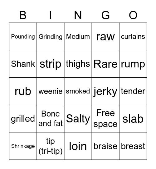 Meat BINGO Card