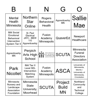 Minnesota School Counselor Association Bingo Card