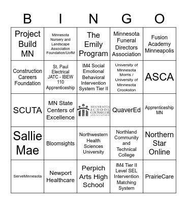 Minnesota School Counselor Association Bingo Card