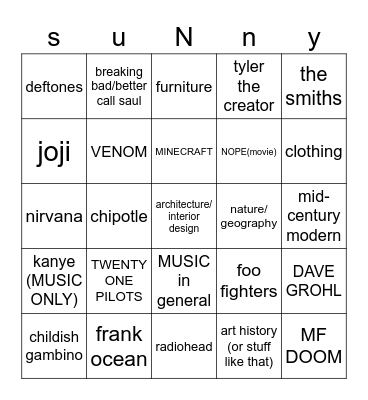 sunny nation bingo Card