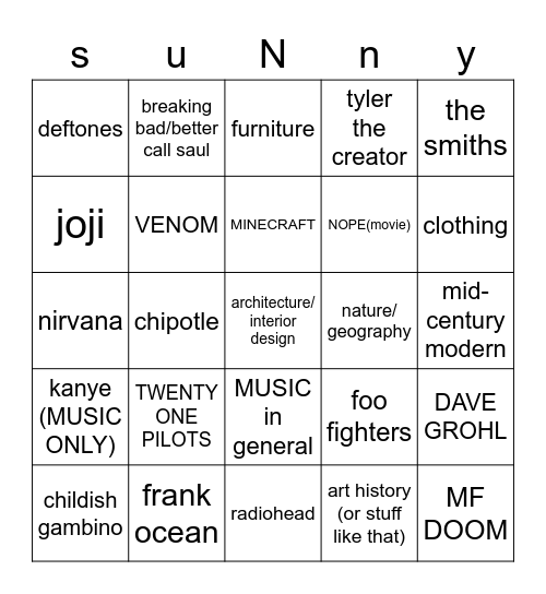 sunny nation bingo Card