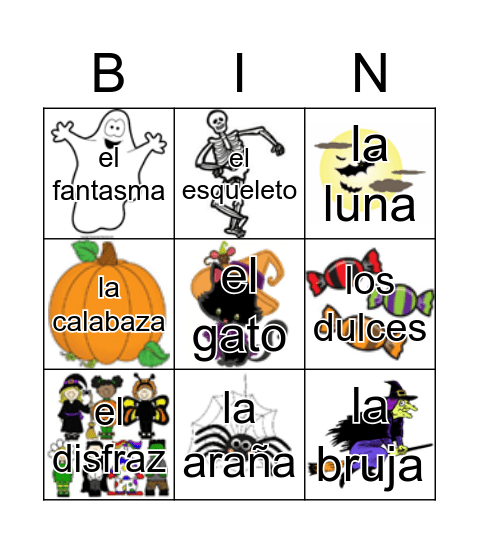 Las Palabras de Halloween Bingo Card