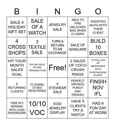 CHANEL BINGO Card