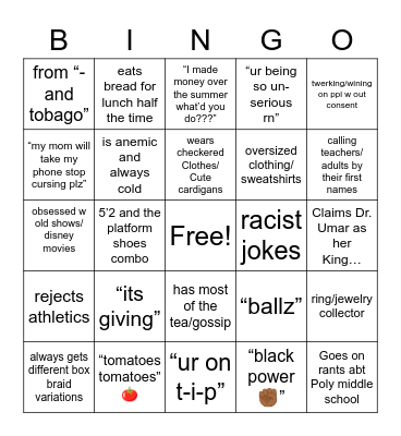 Mykas Bingo Card