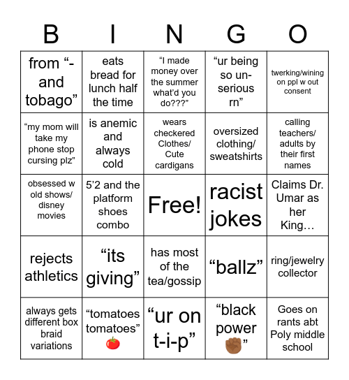 Mykas Bingo Card