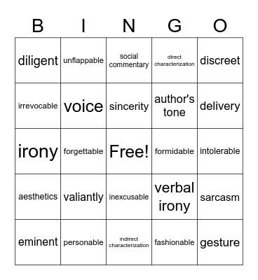 THE CANTERBURY TALES VOCABULARY WORDS Bingo Card