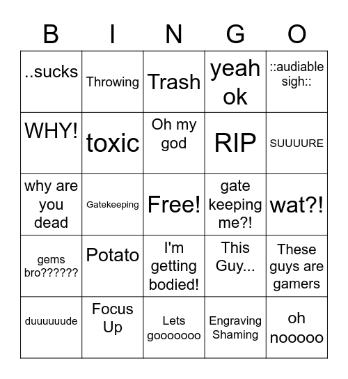 Lilshadow Clown Bingo Card