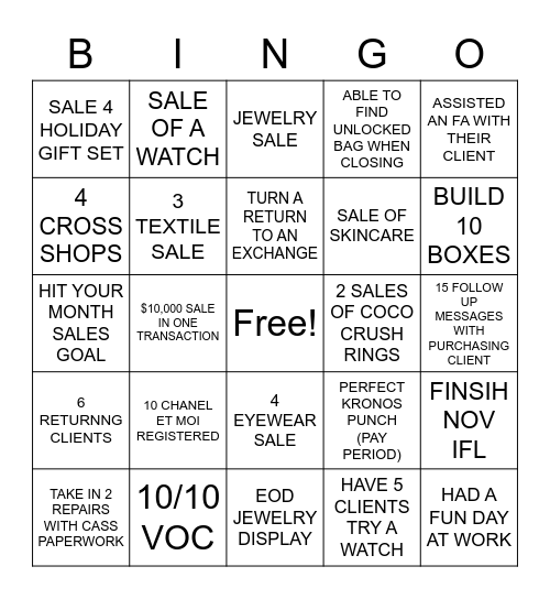 CHANEL BINGO Card