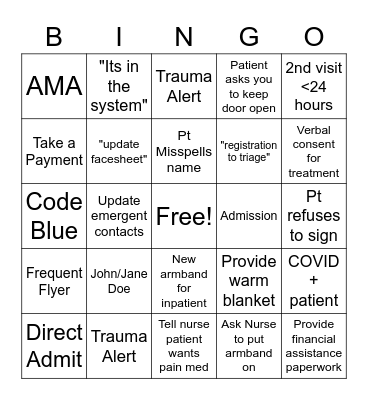 ER Bingo - Registration Bingo Card