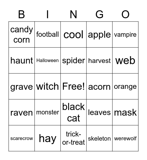 October Bingo Card