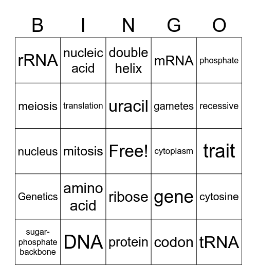 Central Dogma Bingo Card