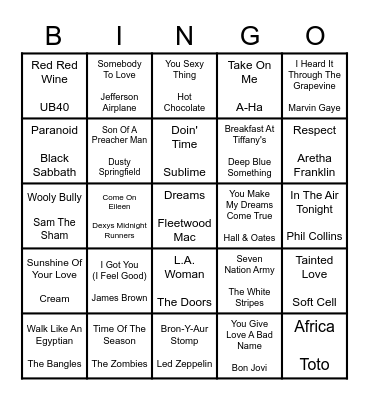 ROCK N' ROLL Bingo Card