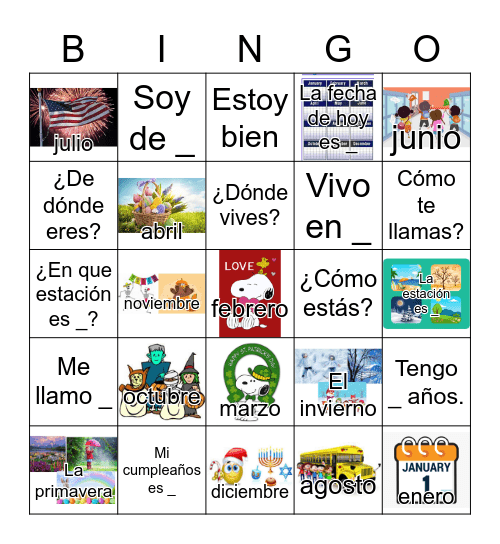 Calandario y preguntas personales Bingo Card