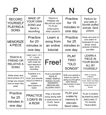 FALL BREAK PIANO SWAG TAG Bingo Card