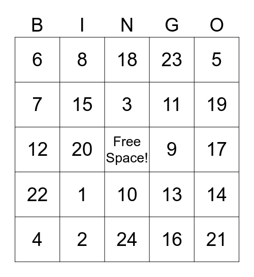 Elementary Bingo K-3 Bingo Card