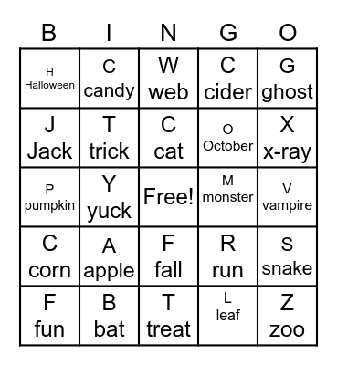 Kinder October Bingo Card