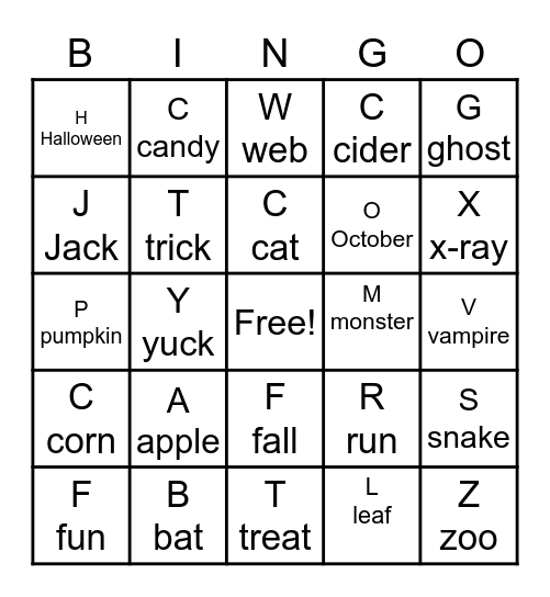 Kinder October Bingo Card