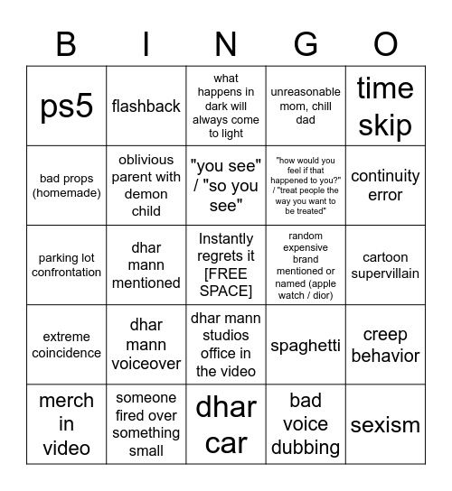 Dhar Mann Bingo v3 Bingo Card