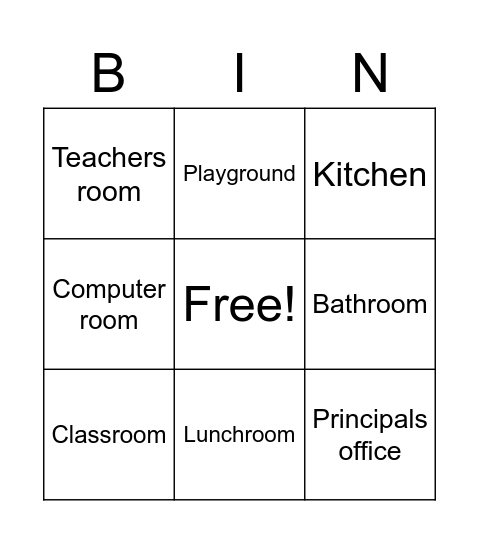 School Places Bingo Card