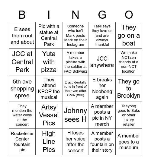 NCT in NY!! Bingo Card