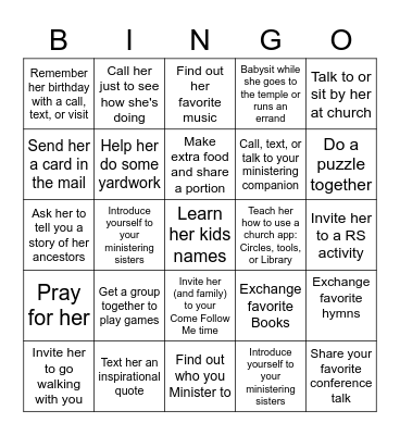 Ministering Bingo Card
