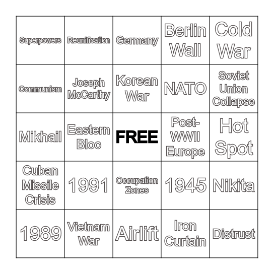 Unit 2 Cold War BINGO Card