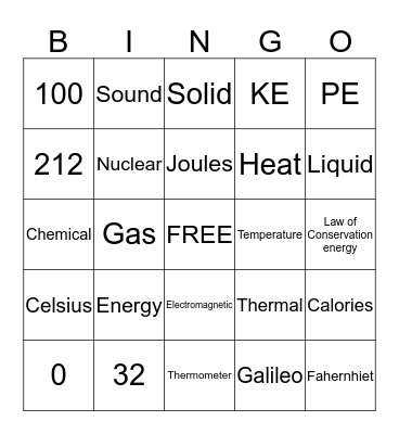 science bingo Card