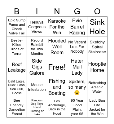 Lake House Hooptie Bingo Card