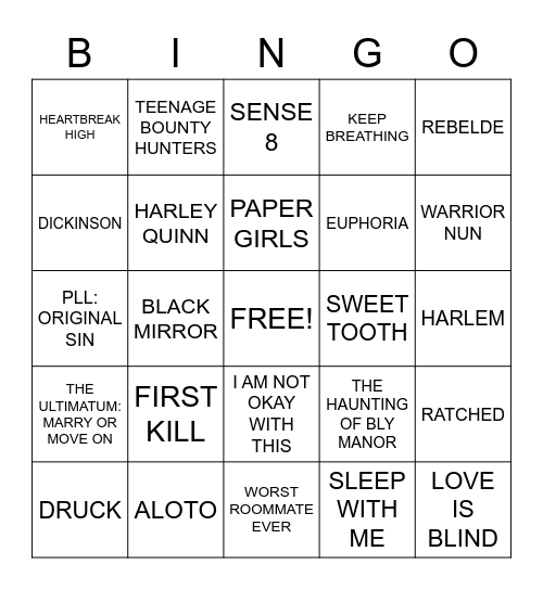 XAI's TV Show Bingo Card