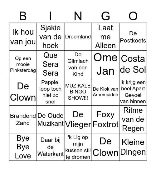 Muzikale Bingo Show Bingo Card