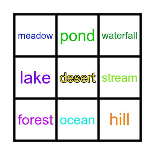 Natural Environments lesson 3 Bingo Card