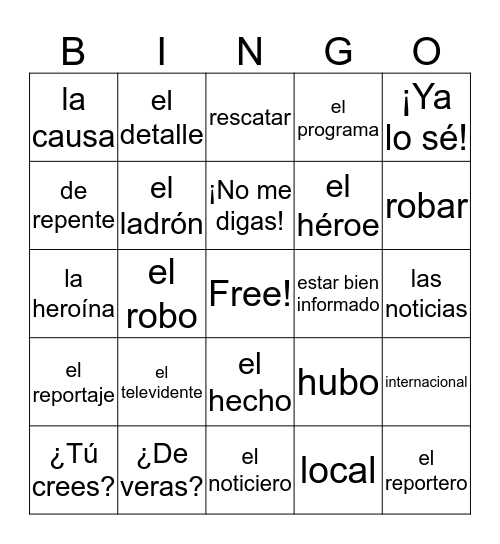 En Español Unidad 1.3 Bingo Card