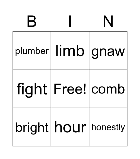 Silent Letter Bingp Bingo Card