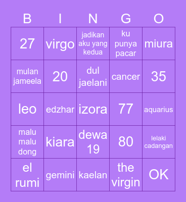 izora Bingo Card
