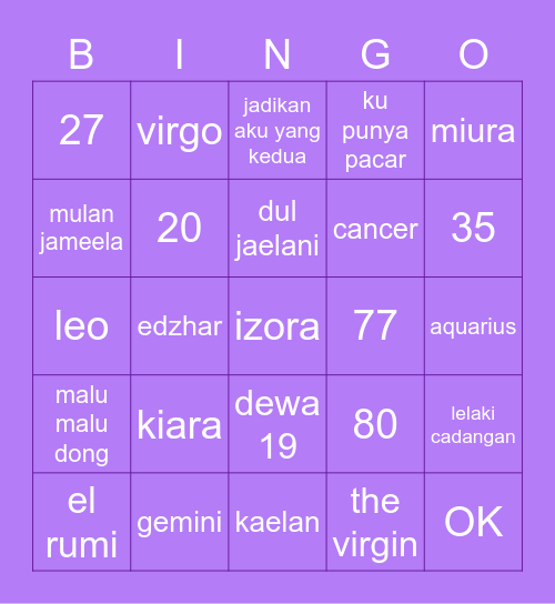 izora Bingo Card
