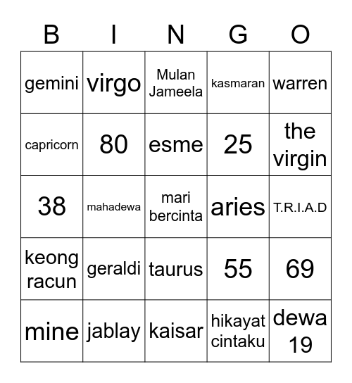 Gerald Bingo Card